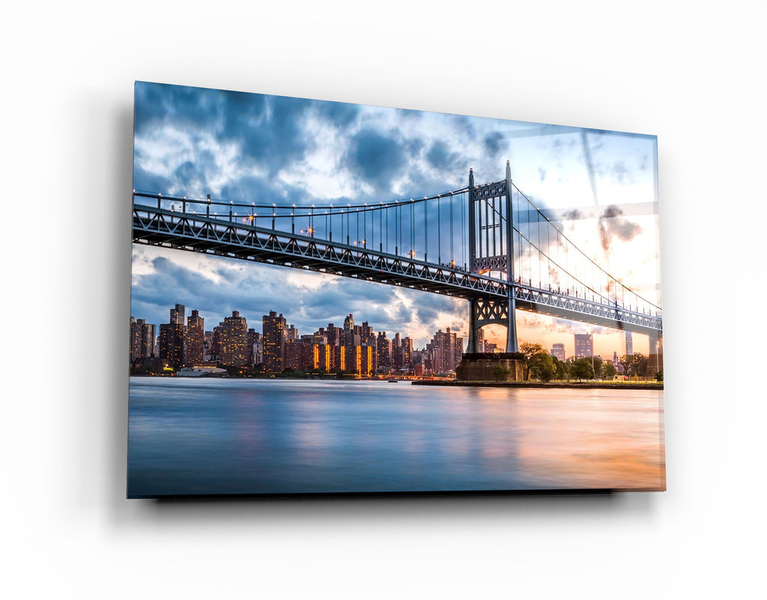 ・" Sunset With Brooklyn Bridge"・Glass Wall Art | Artdesigna Glass Printing Wall Arts.