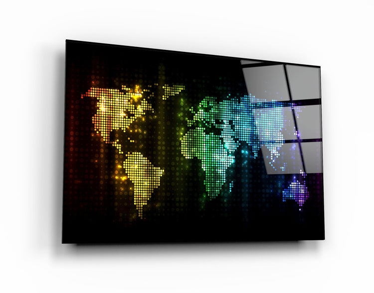 ・"Colorful World Map"・Glass Wall Art | Artdesigna Glass Printing Wall Arts.