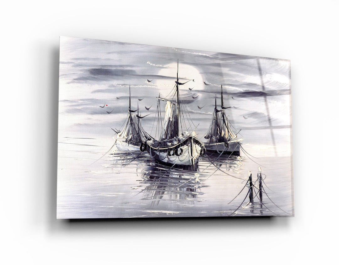 ・"White Boats"・Glass Wall Art | Artdesigna Glass Printing Wall Arts.