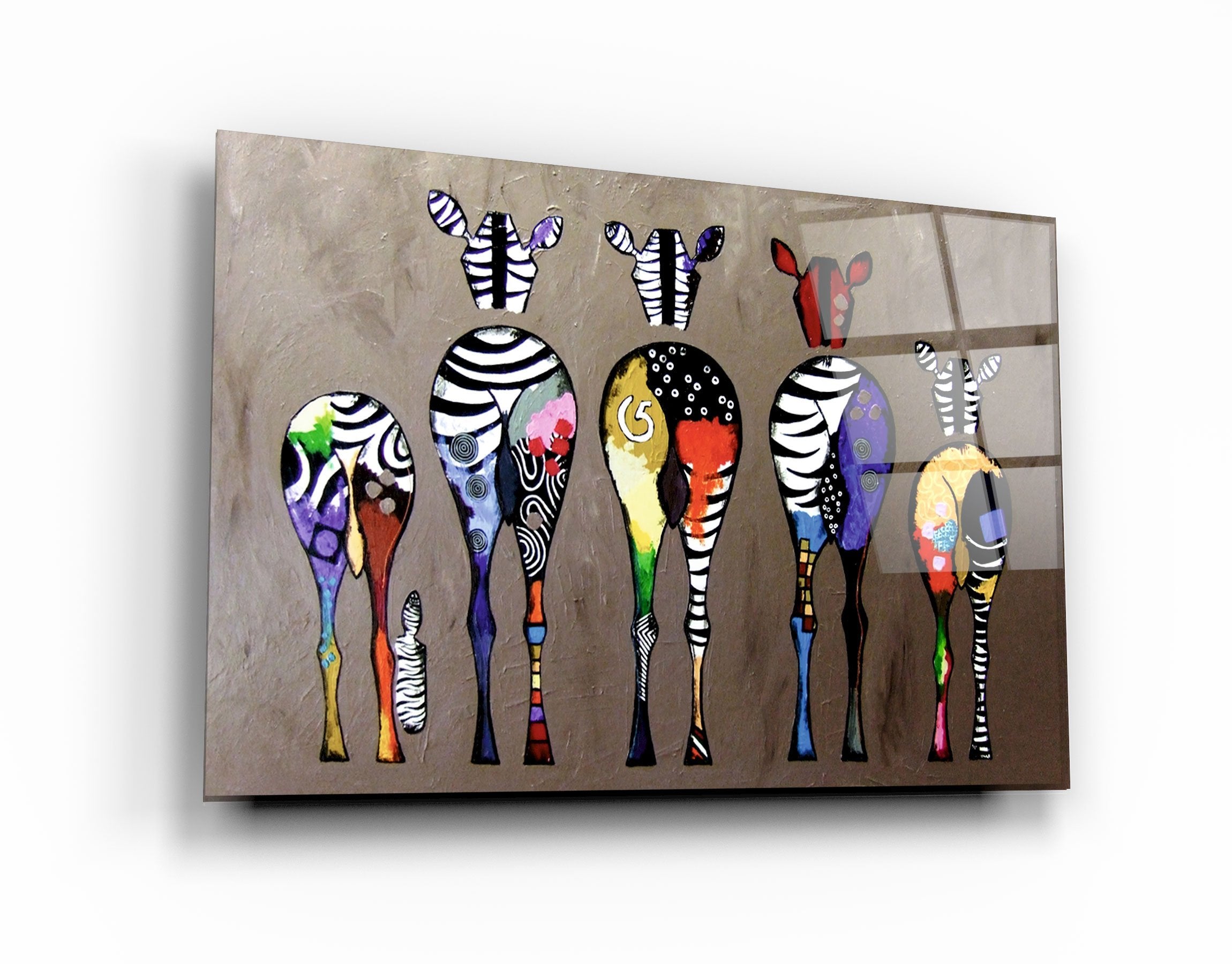・"Colorful Zebra Family"・Glass Wall Art | Artdesigna Glass Printing Wall Arts.