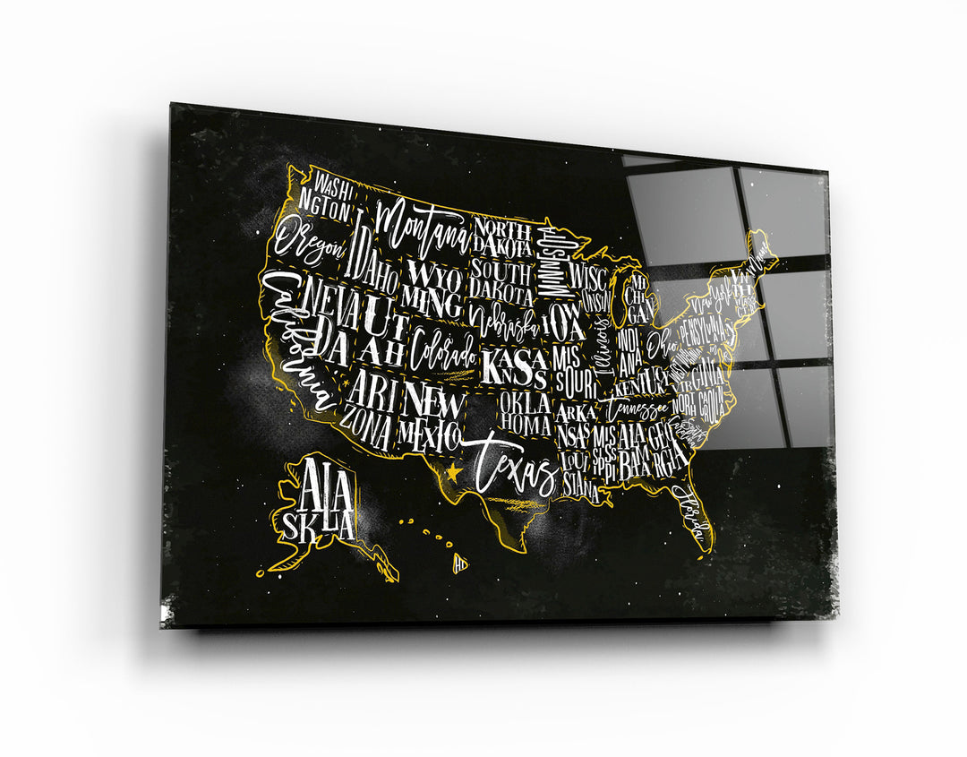 ・"The US States"・Glass Wall Art | Artdesigna Glass Printing Wall Arts.