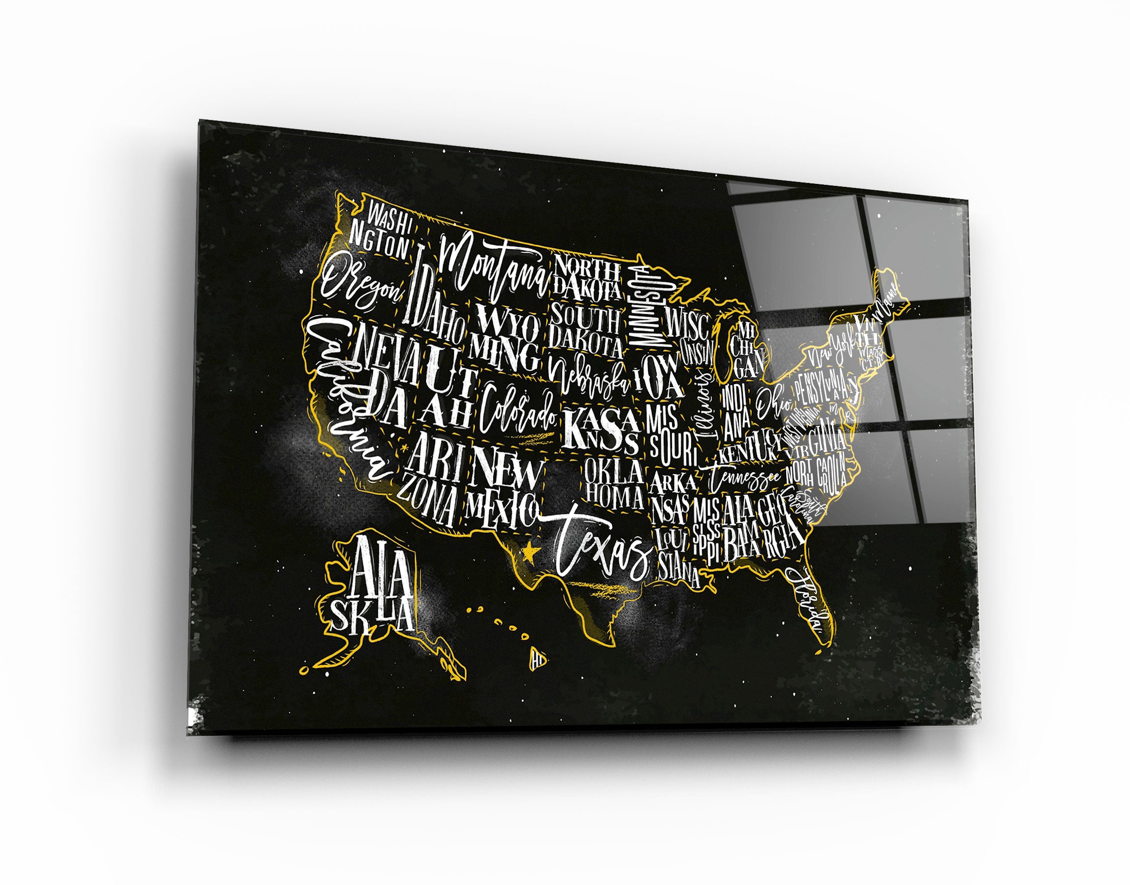 ・"The US States"・Glass Wall Art | Artdesigna Glass Printing Wall Arts.