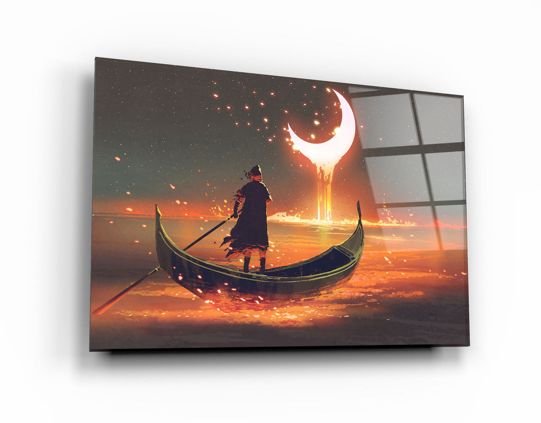 ・"Rowing The Boat Into A Fantasy World"・Glass Wall Art | Artdesigna Glass Printing Wall Arts.