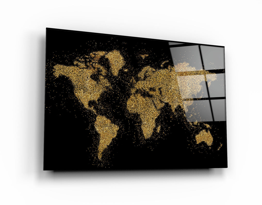 ・"World Map In Golden"・Glass Wall Art | Artdesigna Glass Printing Wall Arts.