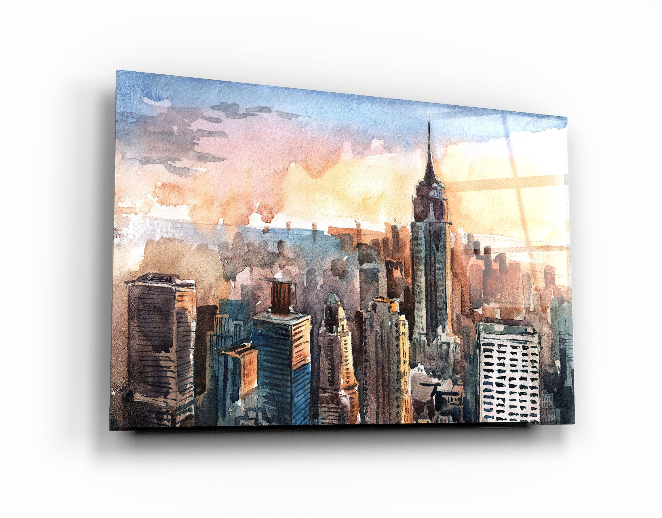 ・"New York Watercolor Painting"・Glass Wall Art | Artdesigna Glass Printing Wall Arts.