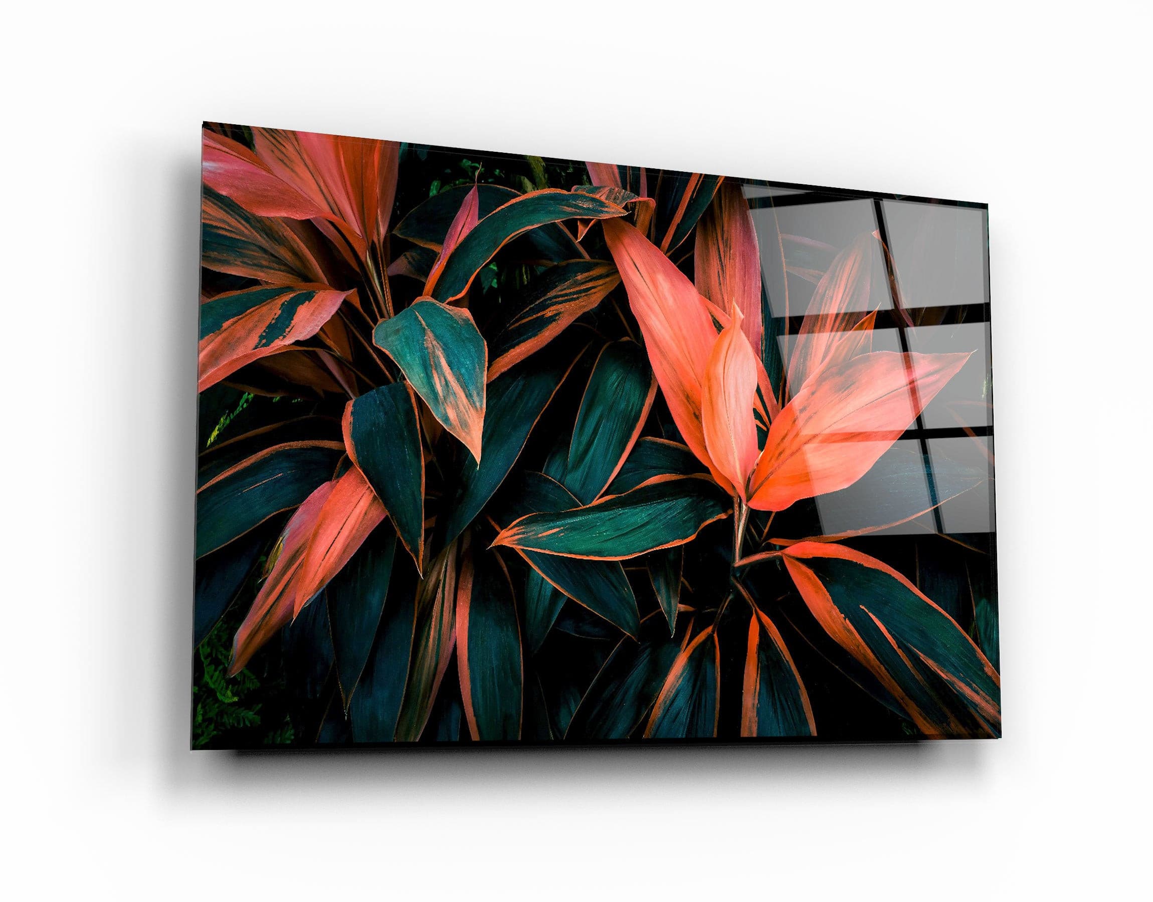 ・"Red And Green Leafs"・Glass Wall Art | Artdesigna Glass Printing Wall Arts.