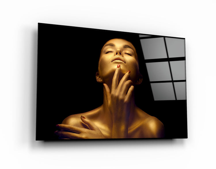 ・"Beauty Woman With Golden Skin"・Glass Wall Art | Artdesigna Glass Printing Wall Arts.