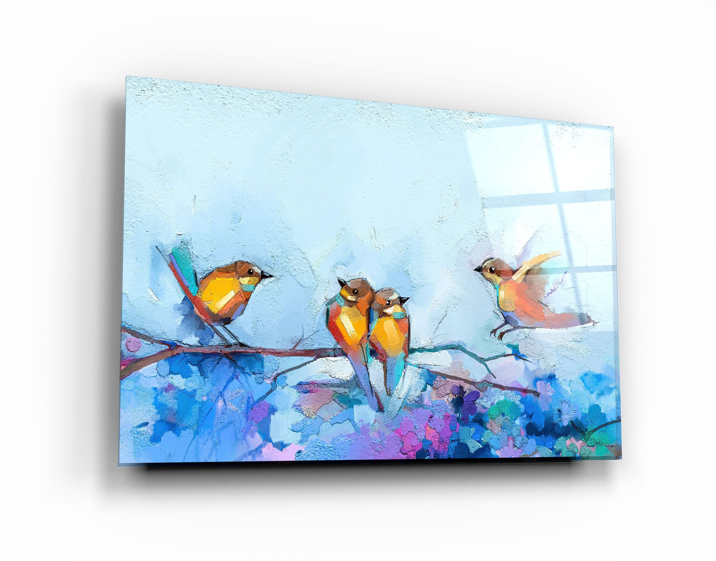 ・"Birds With Flower Painting"・Glass Wall Art | Artdesigna Glass Printing Wall Arts.