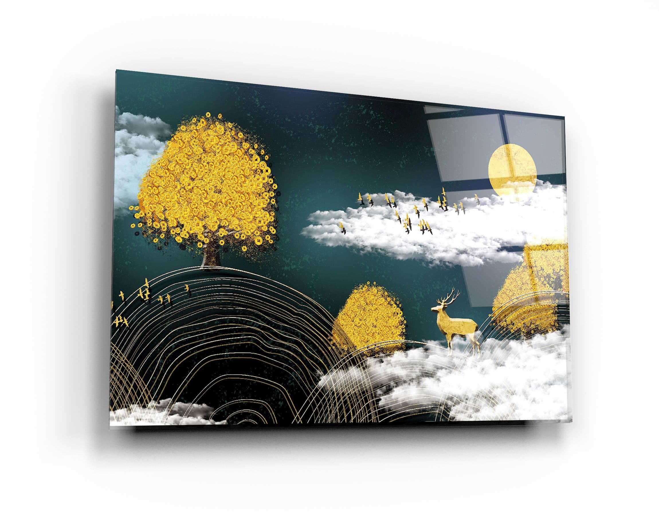 ・"Golden Trees"・Glass Wall Art | Artdesigna Glass Printing Wall Arts.