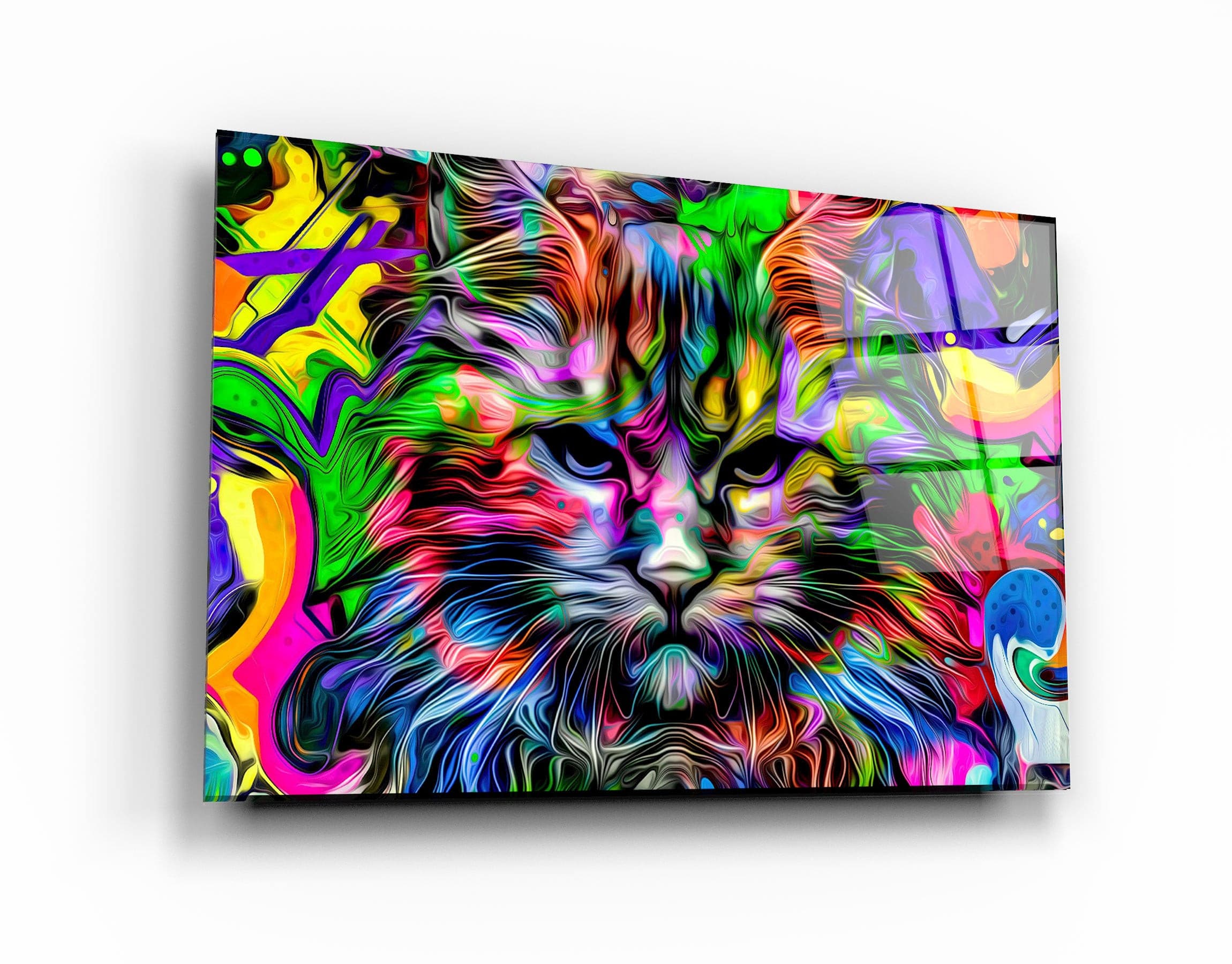 ・"Colorful Cat"・Glass Wall Art | Artdesigna Glass Printing Wall Arts.