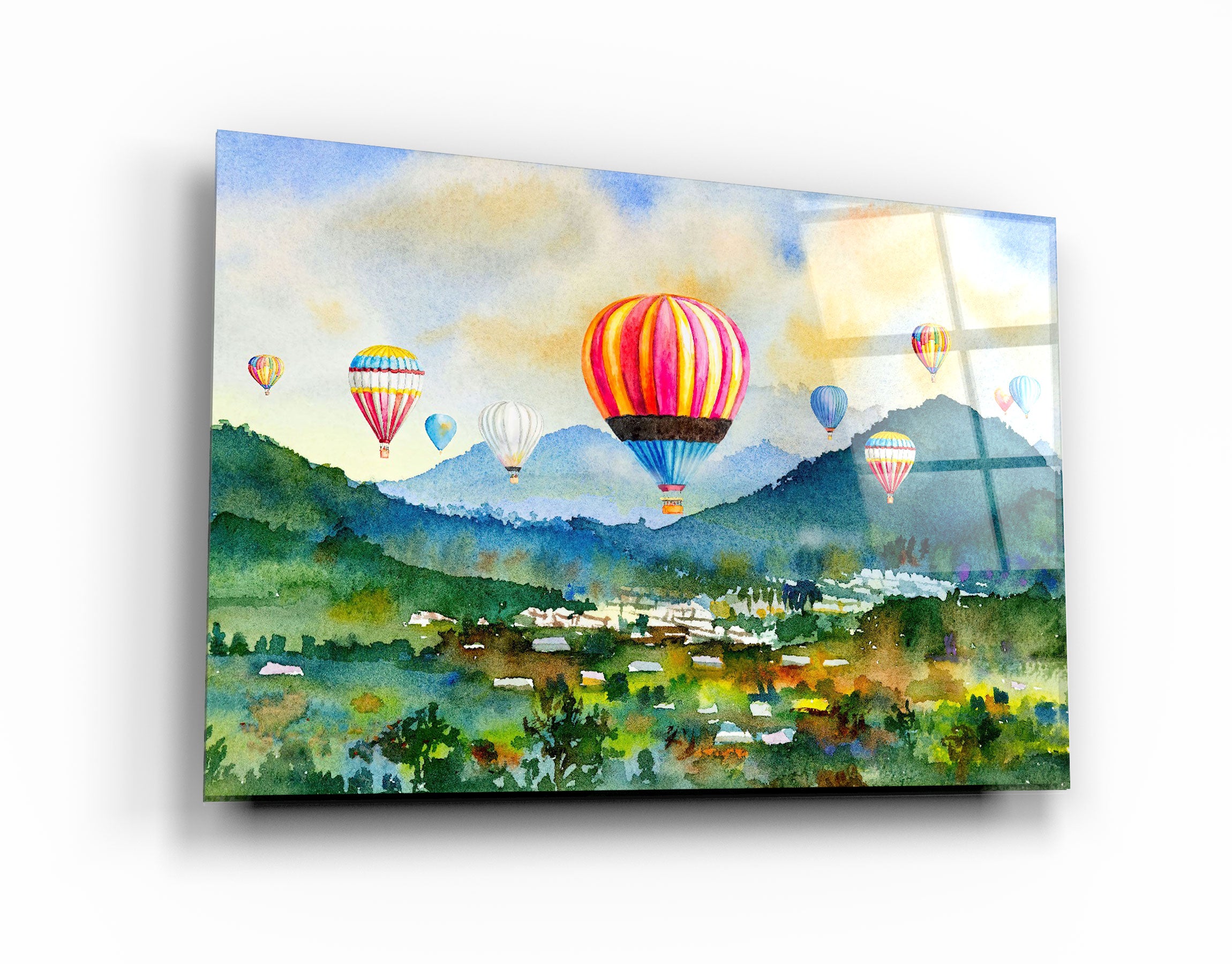 ・"The Village Of Hot Air Balloon"・Glass Wall Art | Artdesigna Glass Printing Wall Arts.