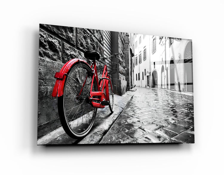 ・"The Red Bike"・GLASS WALL ART | Artdesigna Glass Printing Wall Arts.