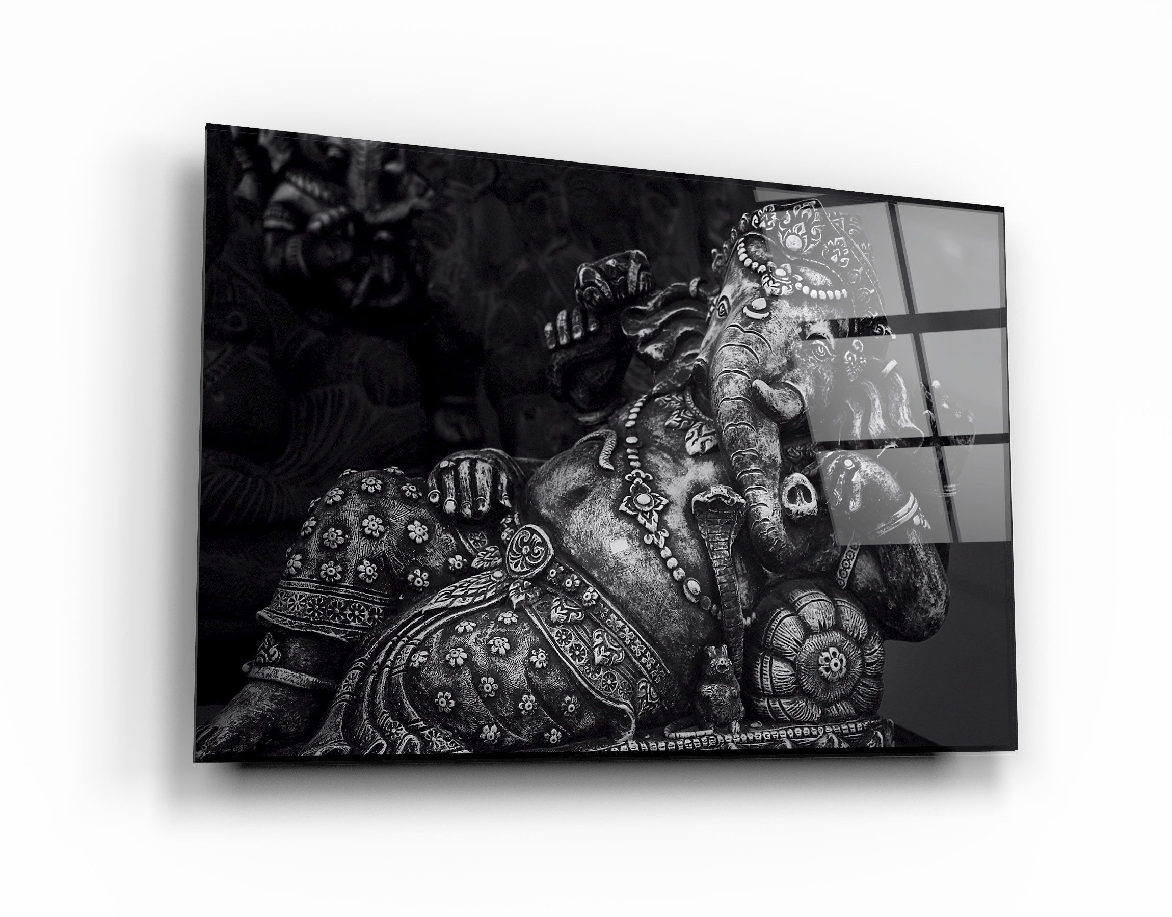 ・"Lord Ganesha Sculpture B&W"・Glass Wall Art | Artdesigna Glass Printing Wall Arts.