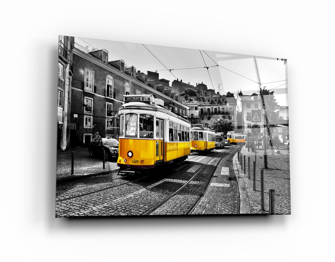 ・"Yellow Tram (Lisbon)"・Glass Wall Art | Artdesigna Glass Printing Wall Arts.