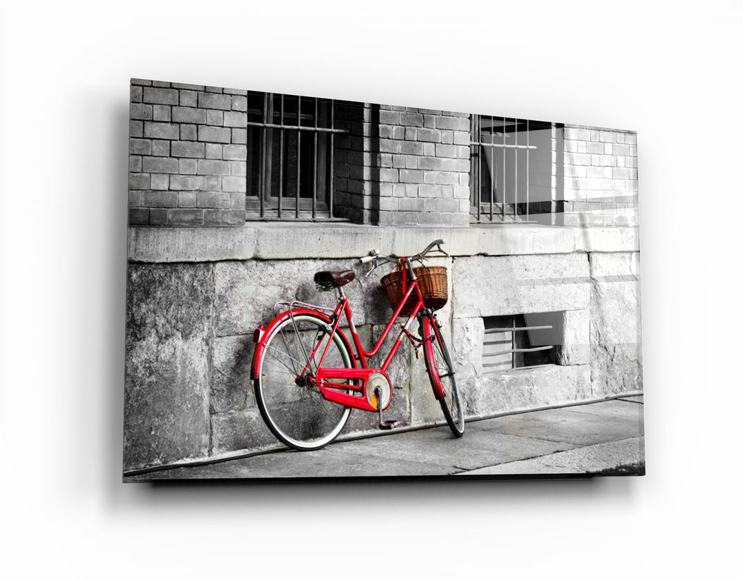 ・"Red Bicycle"・Glass Wall Art | Artdesigna Glass Printing Wall Arts.