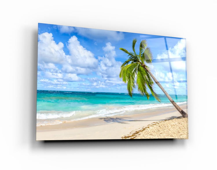 ・"Palm Tree & Beach"・Glass Wall Art | Artdesigna Glass Printing Wall Arts.