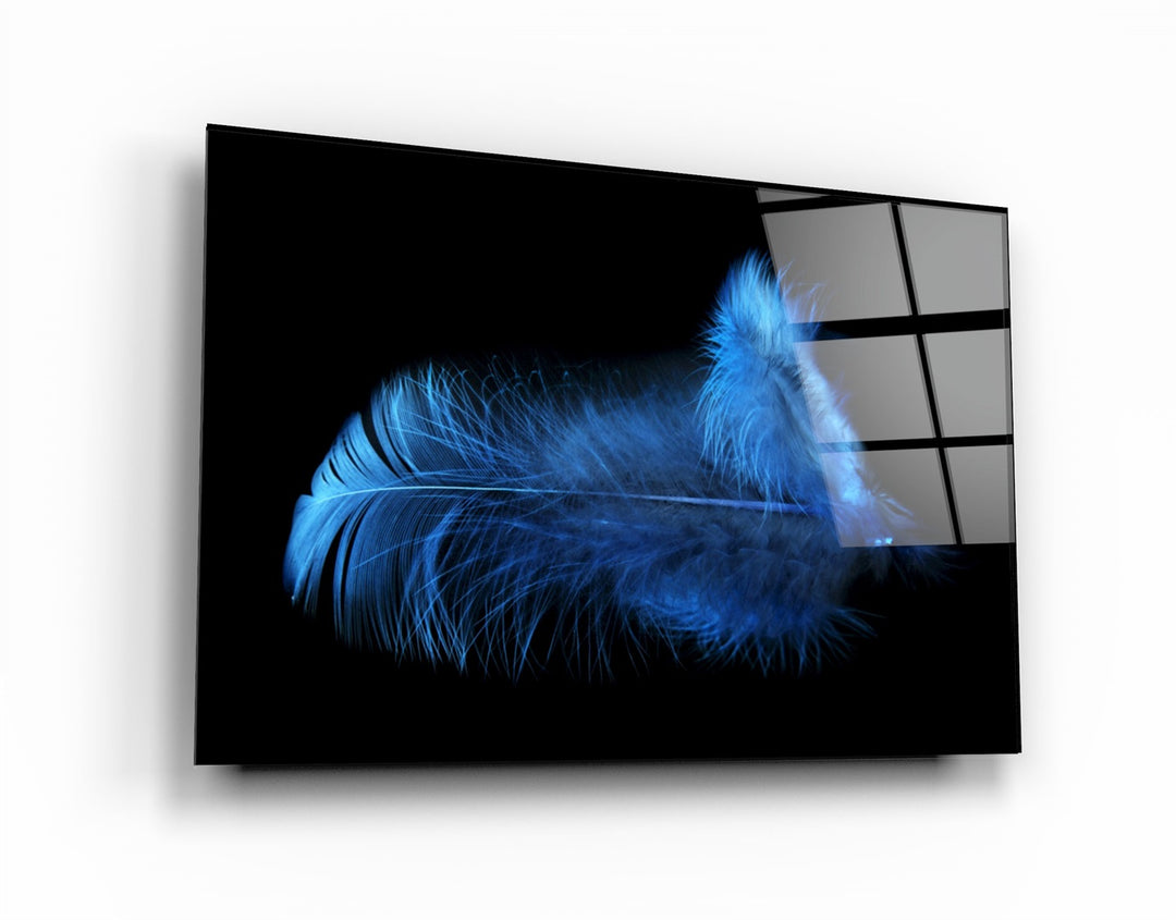 ・"Blue Feather"・Glass Wall Art | Artdesigna Glass Printing Wall Arts.