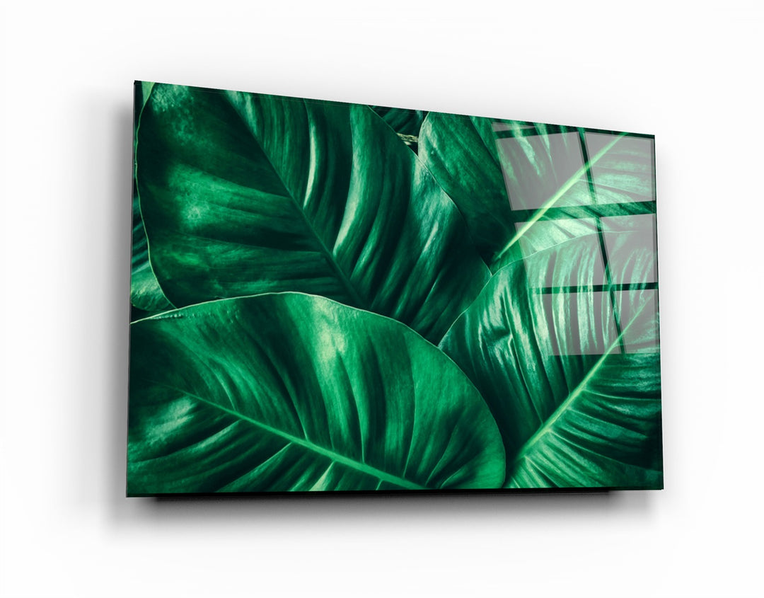 ・"Green Tropical Leaf"・Glass Wall Art | Artdesigna Glass Printing Wall Arts.