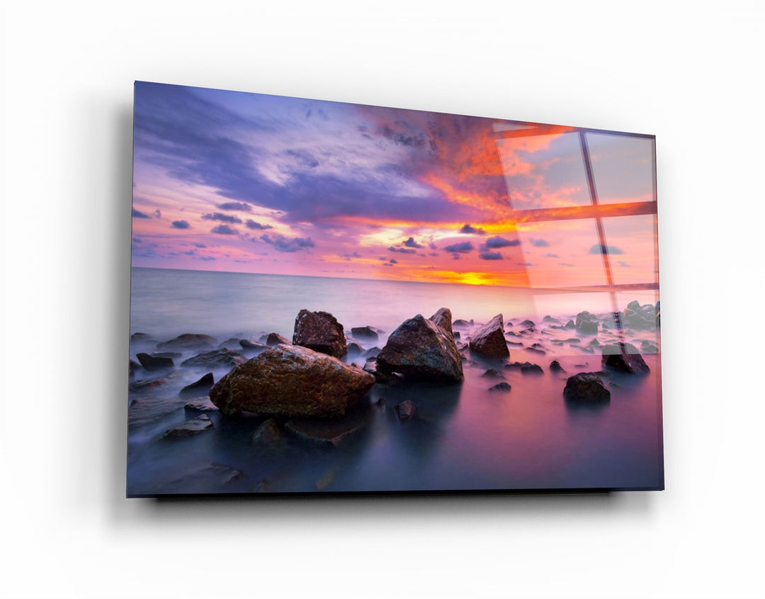 ・"Sunset at Sea"・Glass Wall Art | Artdesigna Glass Printing Wall Arts.