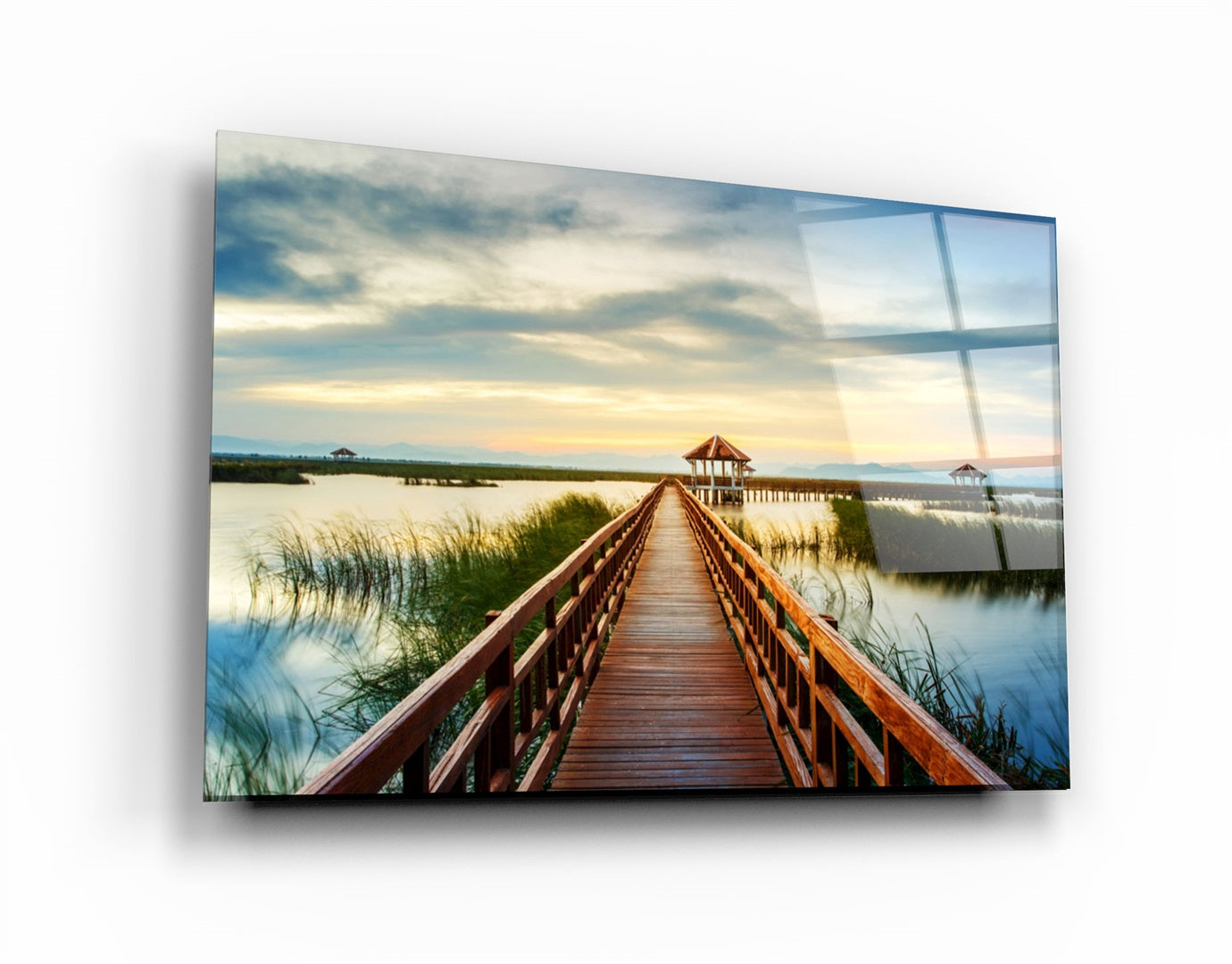 ・"Long Pier on the Lake"・Glass Wall Art | Artdesigna Glass Printing Wall Arts.