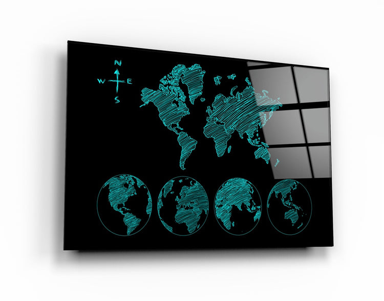 ・"World Map Green"・Glass Wall Art | Artdesigna Glass Printing Wall Arts.