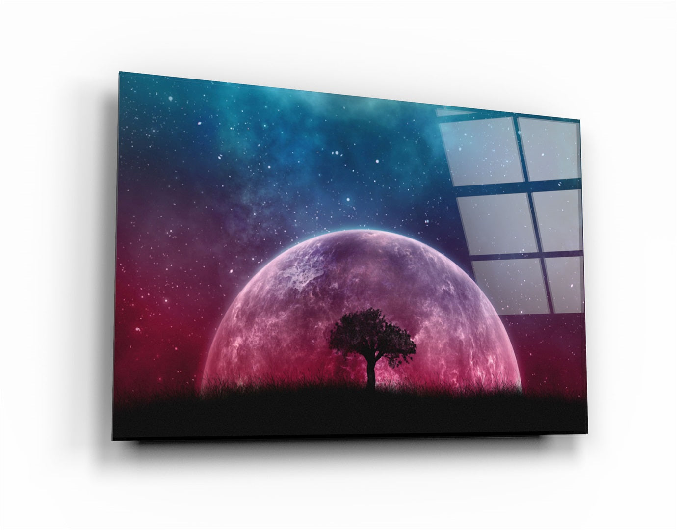 ・"PinkMoon"・Glass Wall Art | Artdesigna Glass Printing Wall Arts.