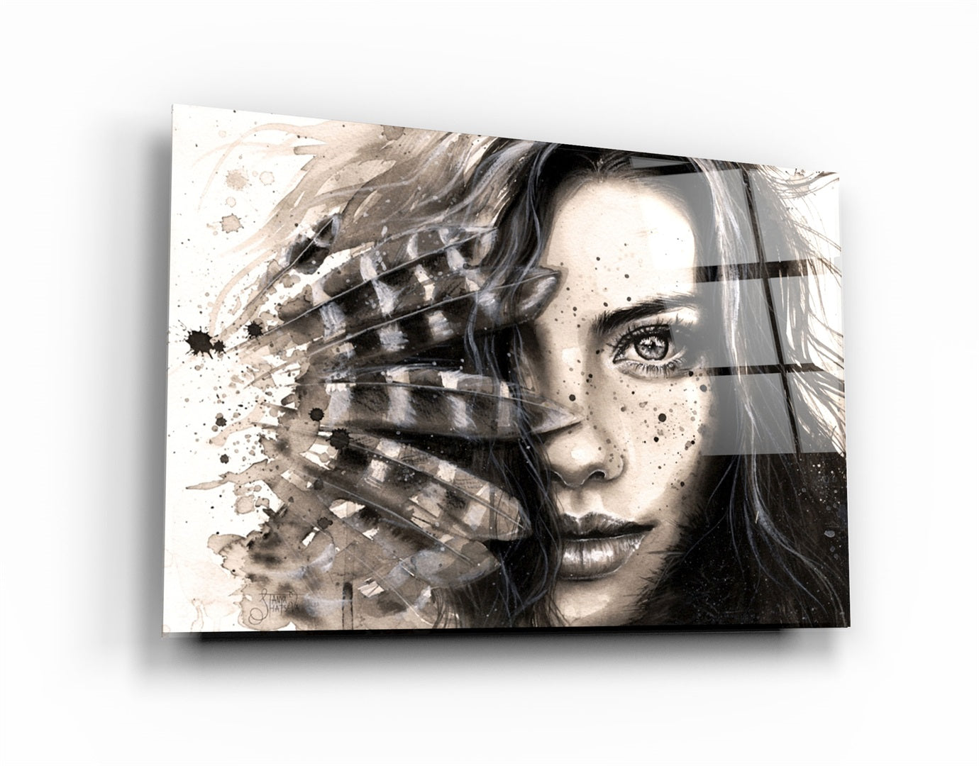 ・"Hiding Woman"・Glass Wall Art | Artdesigna Glass Printing Wall Arts.