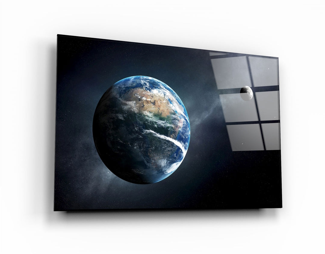 ・"World & Moon"・Glass Wall Art | Artdesigna Glass Printing Wall Arts.