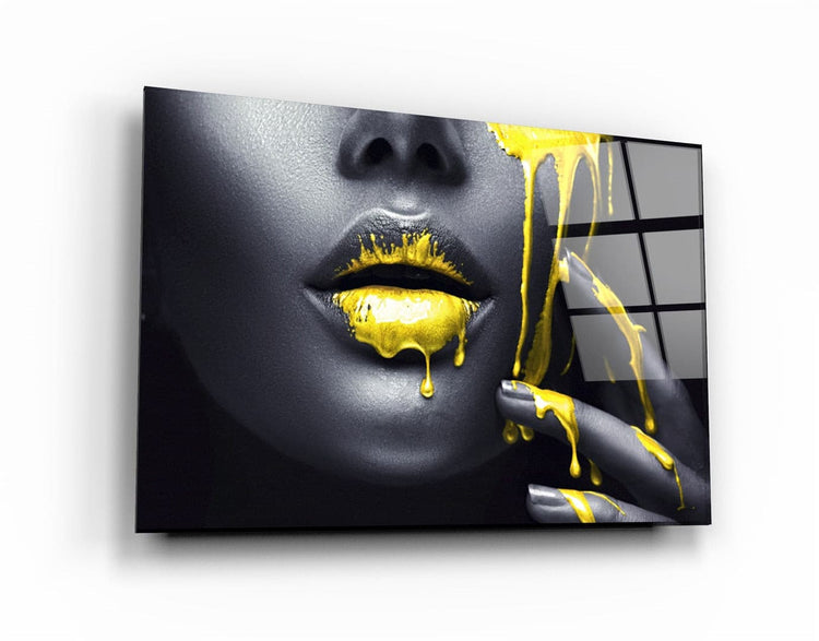 ・"Yellow Lips V2"・Glass Wall Art | Artdesigna Glass Printing Wall Arts.