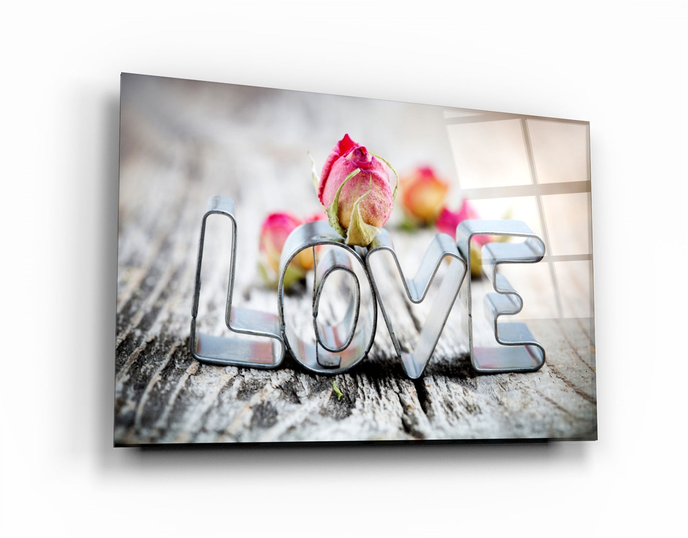 ・"Pink Rose & Love"・Glass Wall Art | Artdesigna Glass Printing Wall Arts.