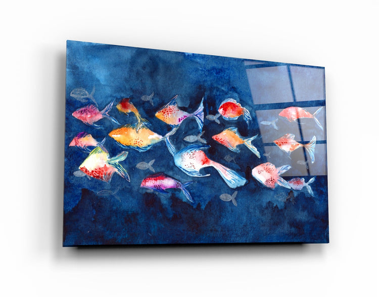 ・"School of Fish"・Glass Wall Art | Artdesigna Glass Printing Wall Arts.