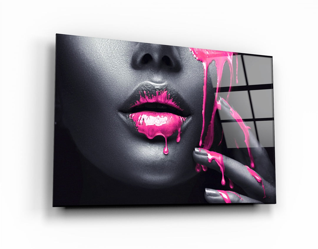 ・"Pink Lips V2"・Glass Wall Art | Artdesigna Glass Printing Wall Arts.