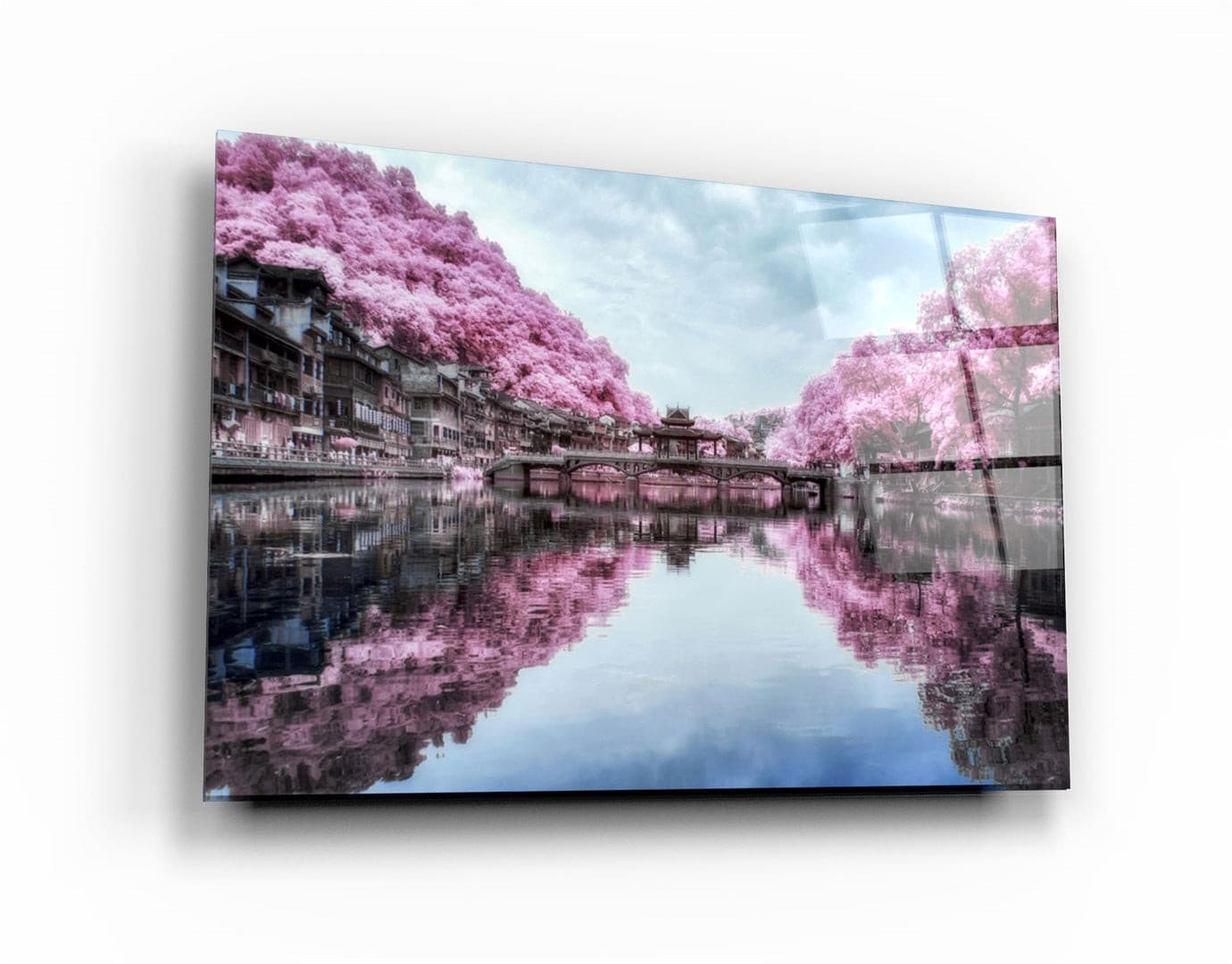・"Pink Trees Reflection"・Glass Wall Art | Artdesigna Glass Printing Wall Arts.