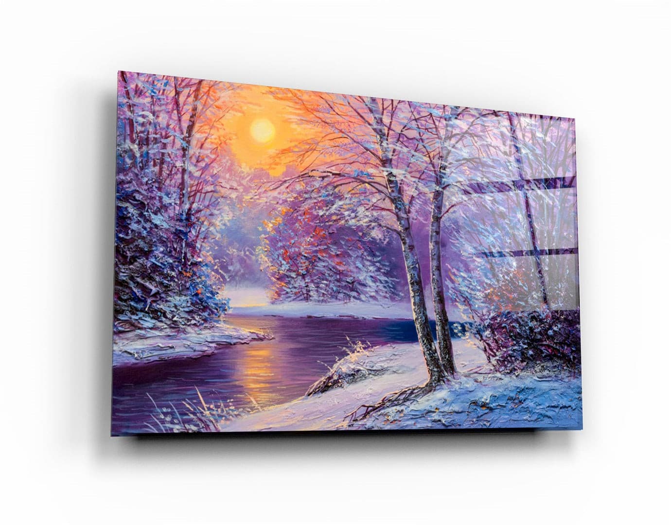 ・"Oil Painting Winter Sunset"・Glass Wall Art | Artdesigna Glass Printing Wall Arts.