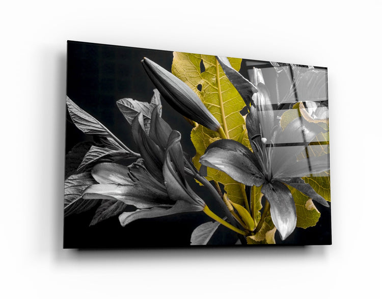 ・"Yellow and Black Flowers"・Glass Wall Art | Artdesigna Glass Printing Wall Arts.