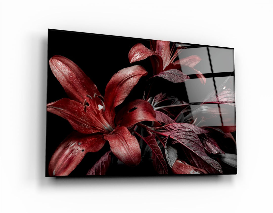 ・"Red and Black Flowers"・Glass Wall Art | Artdesigna Glass Printing Wall Arts.