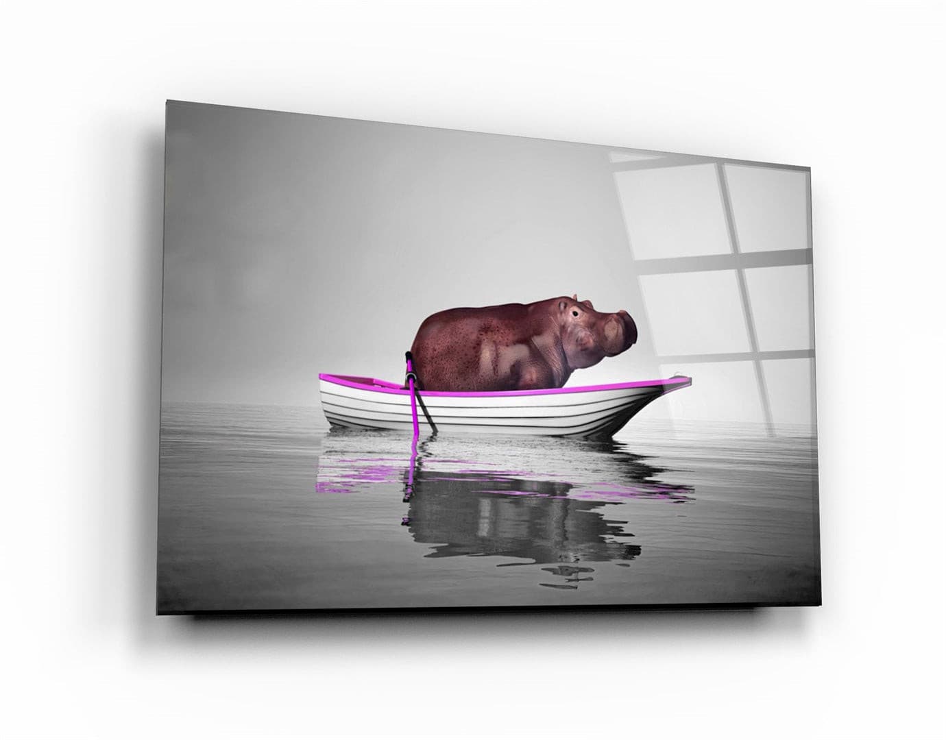 ・"Hippo on the Boat 2"・Glass Wall Art | Artdesigna Glass Printing Wall Arts.