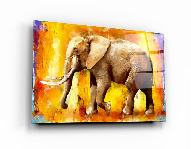 ・"Elephant Yellow"・Glass Wall Art | Artdesigna Glass Printing Wall Arts.