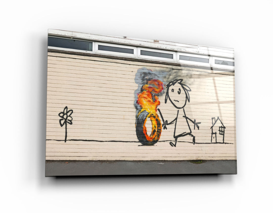 ・"Banksy - Burning Toy"・Designer's Collection Glass Wall Art