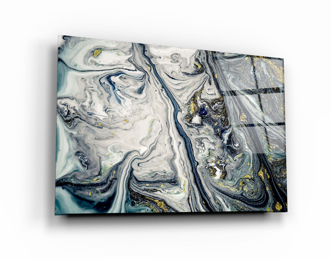 ・"Gray Blue Marble with Golden Dust"・Glass Wall Art