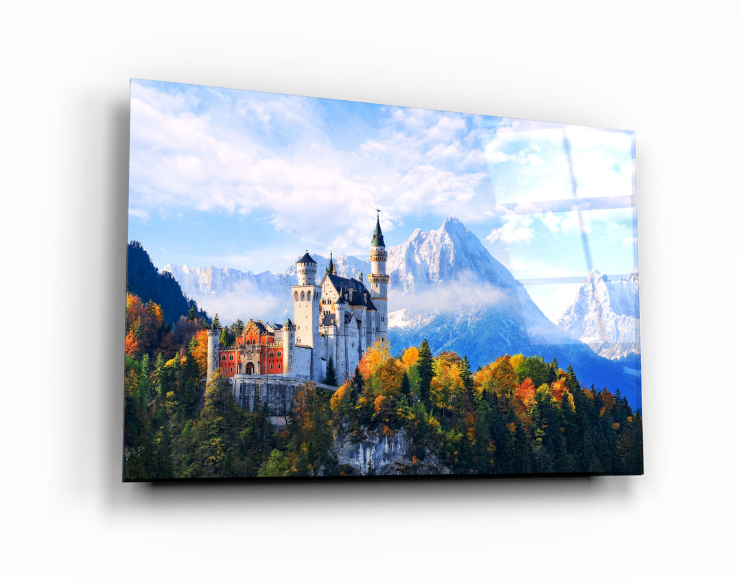 ・"Beautiful view of Neuschwanstein castle in the Bavarian Alps, Germany"・Glass Wall Art