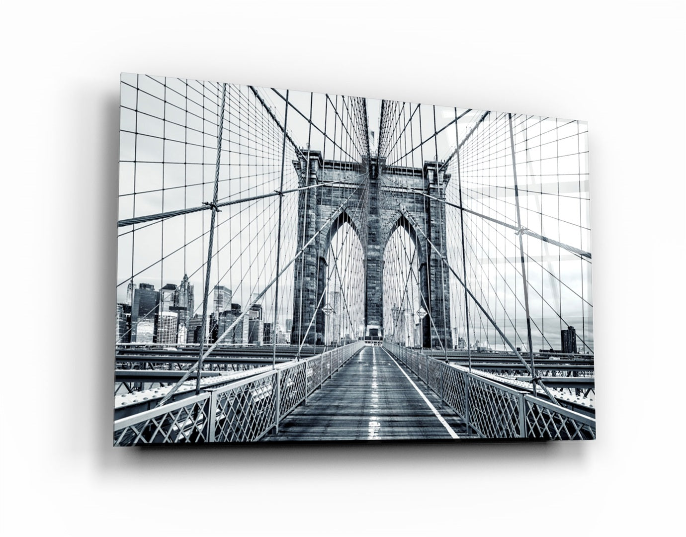・"Brooklyn Bridge Retro Gray"・Glass Wall Art | Artdesigna Glass Printing Wall Arts.