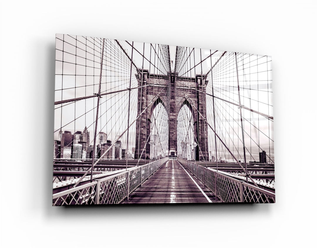 ・"Brooklyn Bridge Retro Bronze"・Glass Wall Art | Artdesigna Glass Printing Wall Arts.