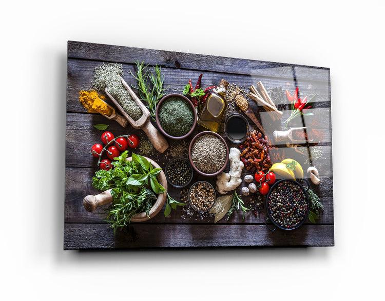 ・"Spices And Vegetables"・Glass Wall Art | Artdesigna Glass Printing Wall Arts.