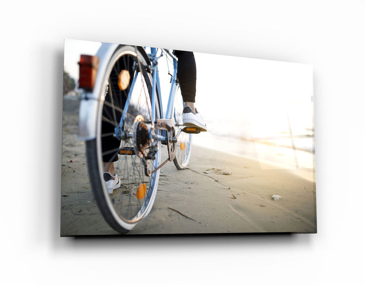 ・"Riding A Bike On The Calm Beach"・Glass Wall Art | Artdesigna Glass Printing Wall Arts.