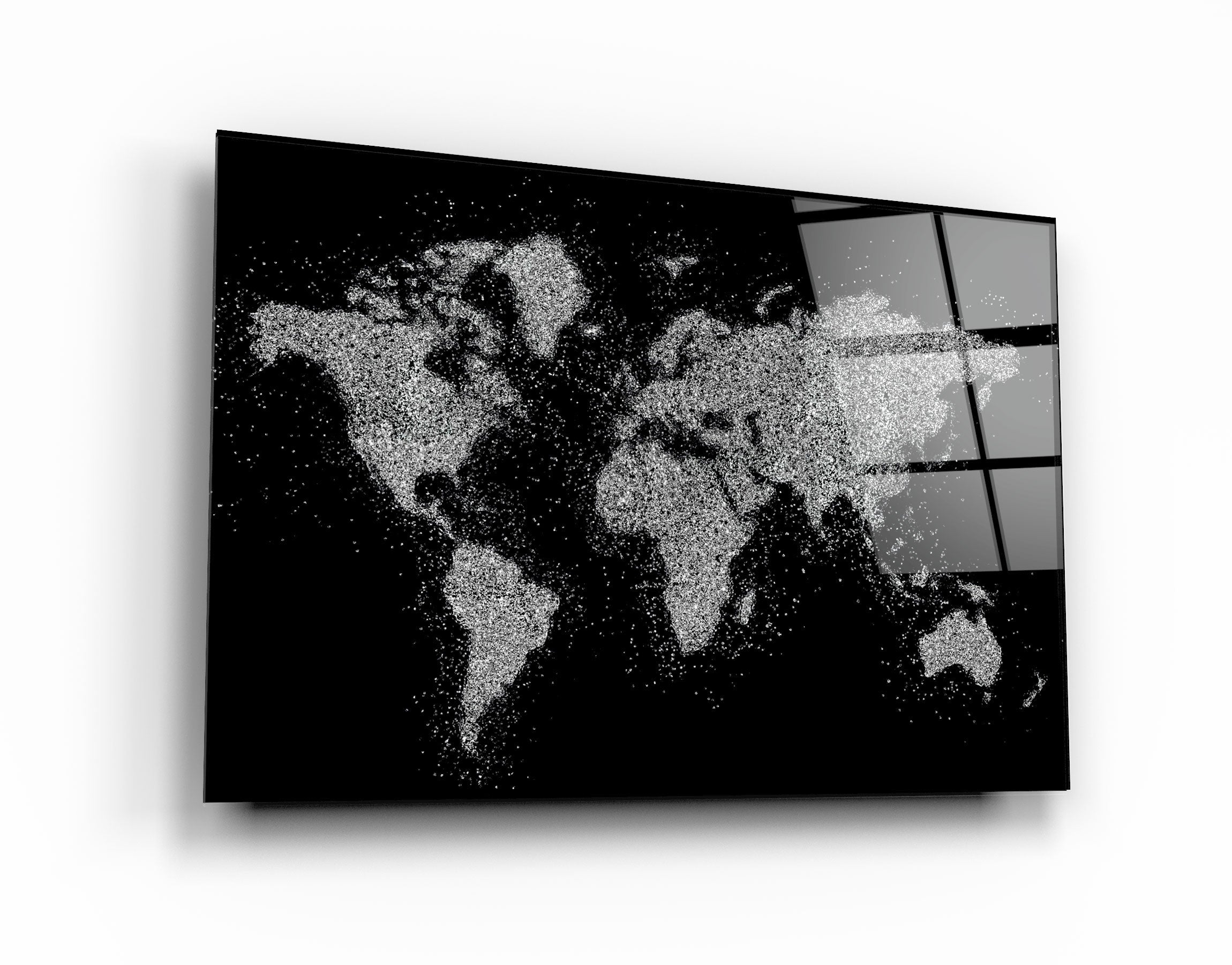 ・"World Map In Silver"・Glass Wall Art | Artdesigna Glass Printing Wall Arts.