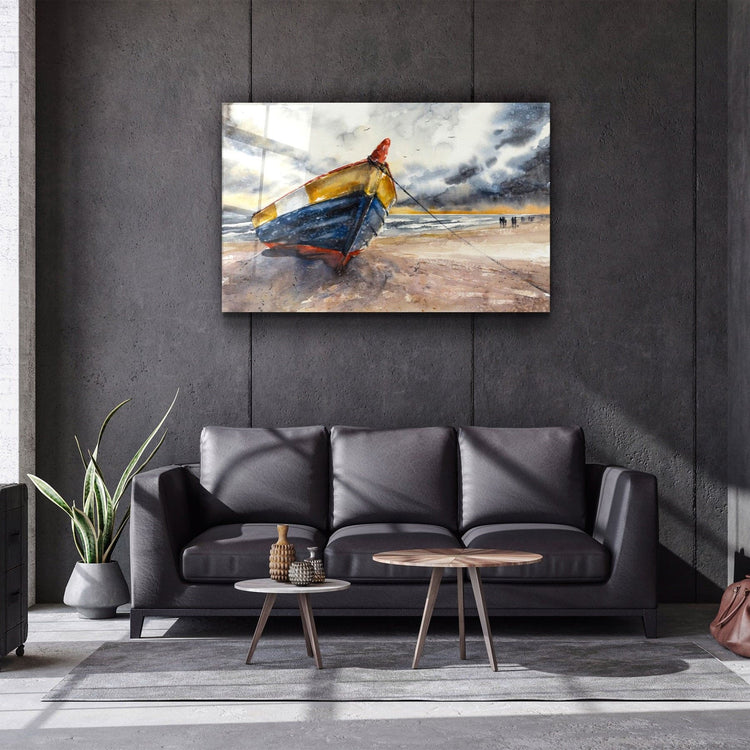 ・"Boat On the Beach"・Glass Wall Art | Artdesigna Glass Printing Wall Arts.