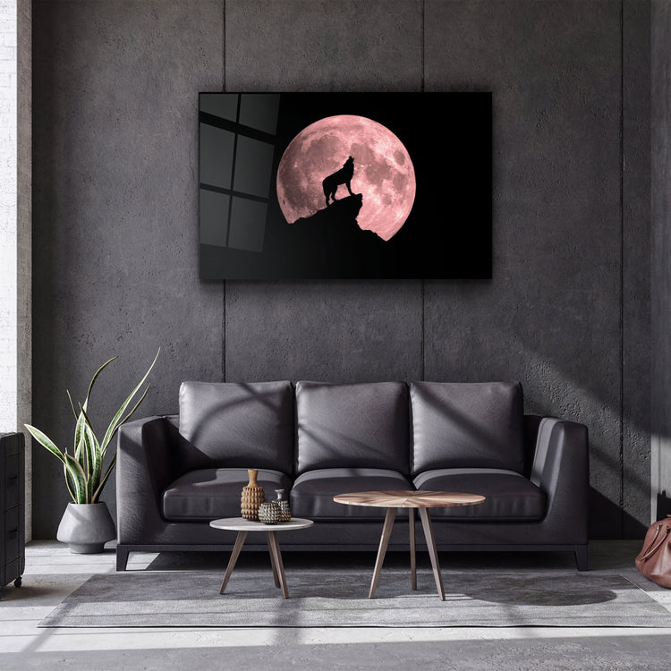 ・"Wolf and Moon"・Glass Wall Art | Artdesigna Glass Printing Wall Arts.