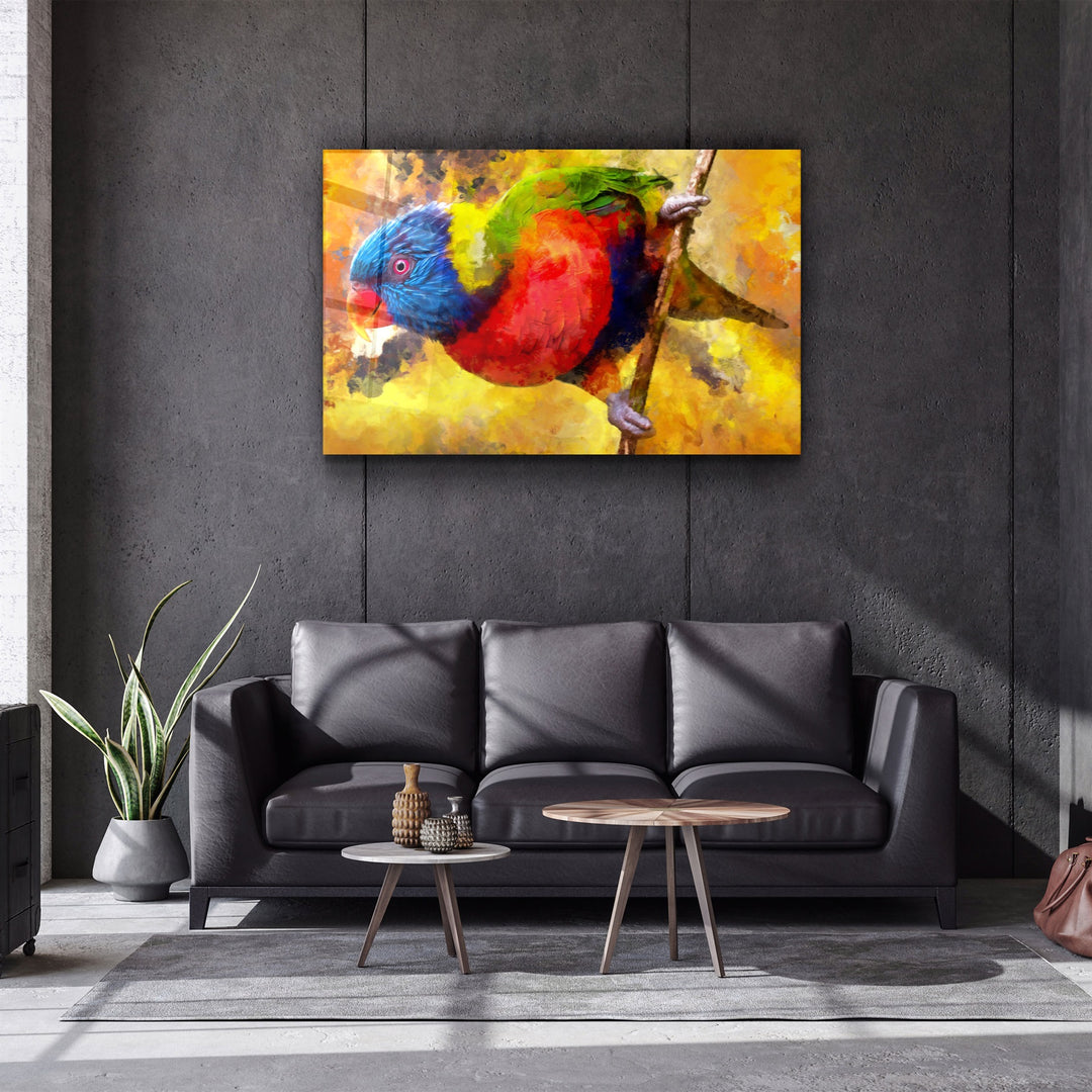 ・"Abstract Colorful Parrot"・Glass Wall Art | Artdesigna Glass Printing Wall Arts.