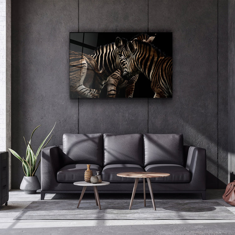 ・"Zebra Family"・Glass Wall Art | Artdesigna Glass Printing Wall Arts.